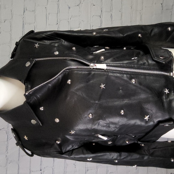 Nwt discontinued forever21 moto vegan motorcycle faux leather Biker jacket L - Picture 2 of 6